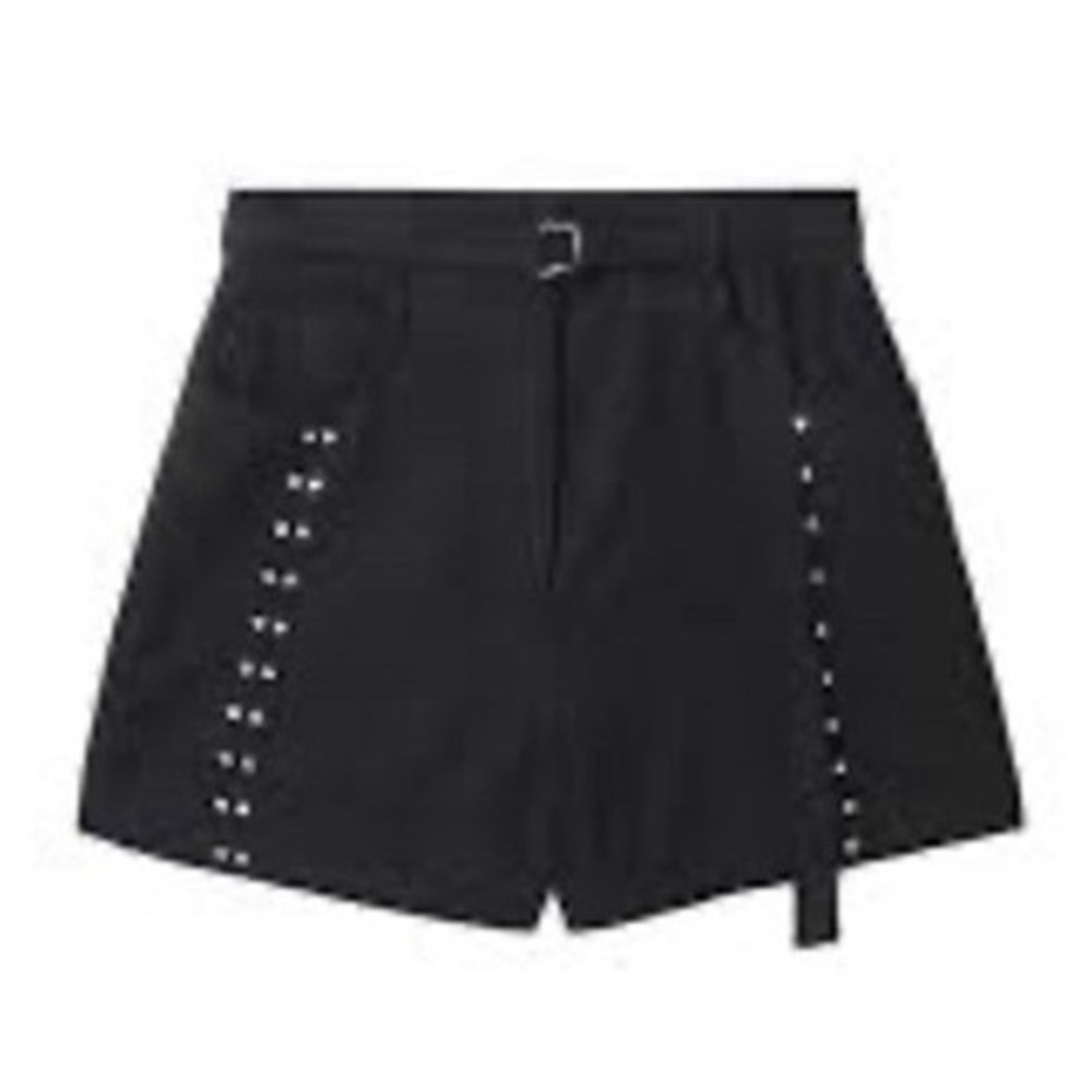 IRO Paris Rimi Studded Linen Cotton High Rise Belted Shorts Black Size 38 US 6